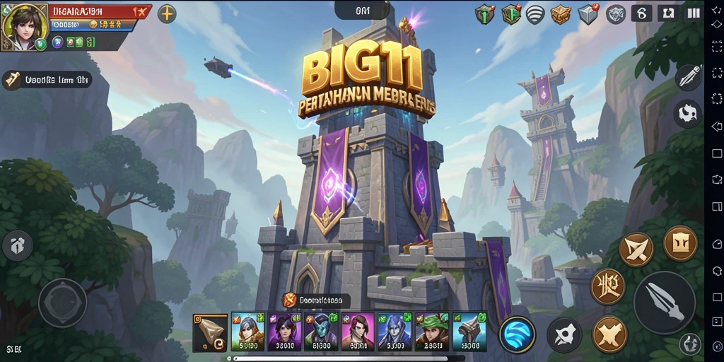 Screenshot gameplay BIG11 menunjukkan menara bertahan melawan gelombang musuh.