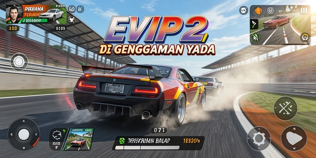 Screenshot gameplay EVIP2 menampilkan aksi balapan yang mendebarkan.