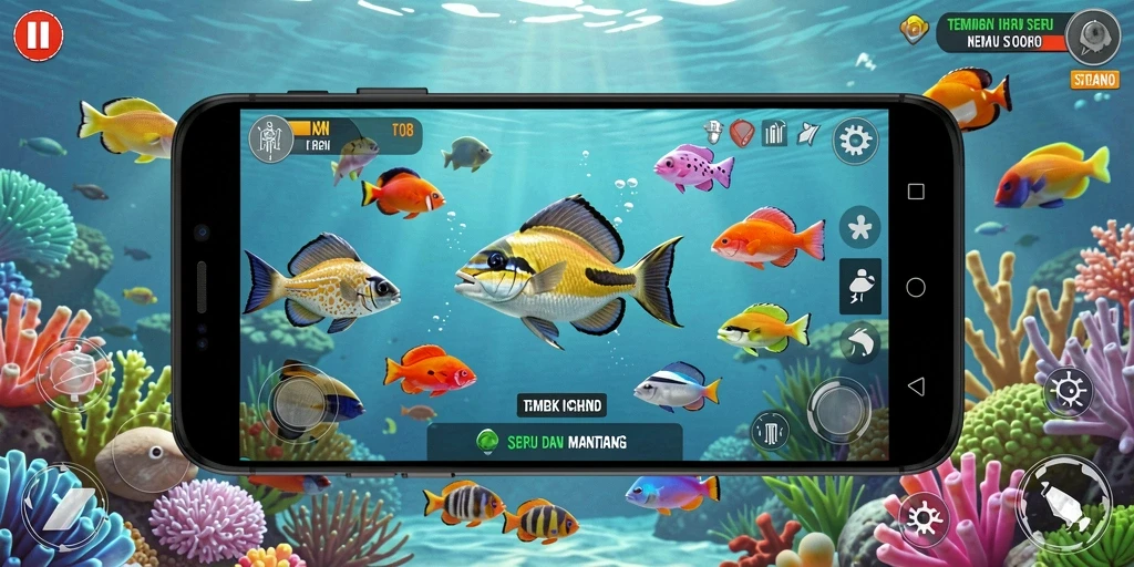 Tangkapan layar F08 menampilkan aksi seru dalam menangkap ikan.