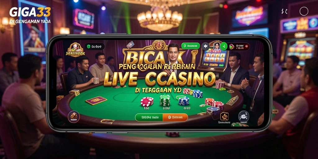 Tampilan utama GIGA33 menampilkan dealer profesional dan permainan Live Casino yang menarik.