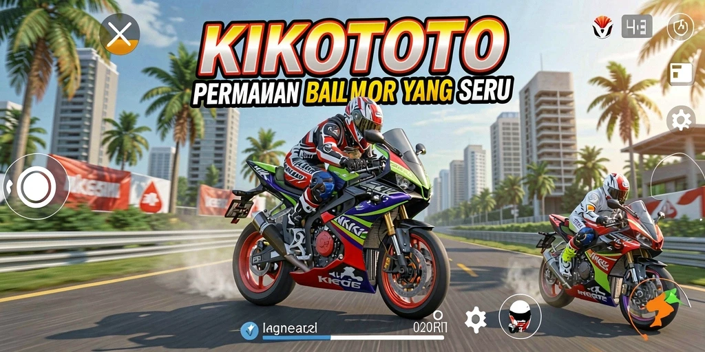 Tangkapan layar KIKOTOTO menampilkan balapan motor yang mendebarkan.