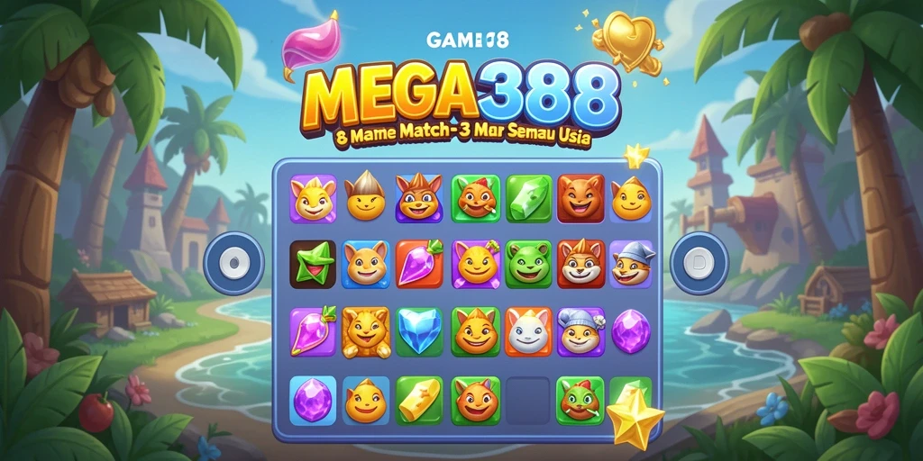 Screenshot MEGA388 menampilkan gameplay seru Match-3 yang menghibur.