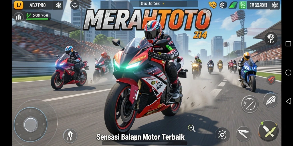 Screenshot MERAHTOTO menampilkan aksi balapan motor yang mendebarkan.