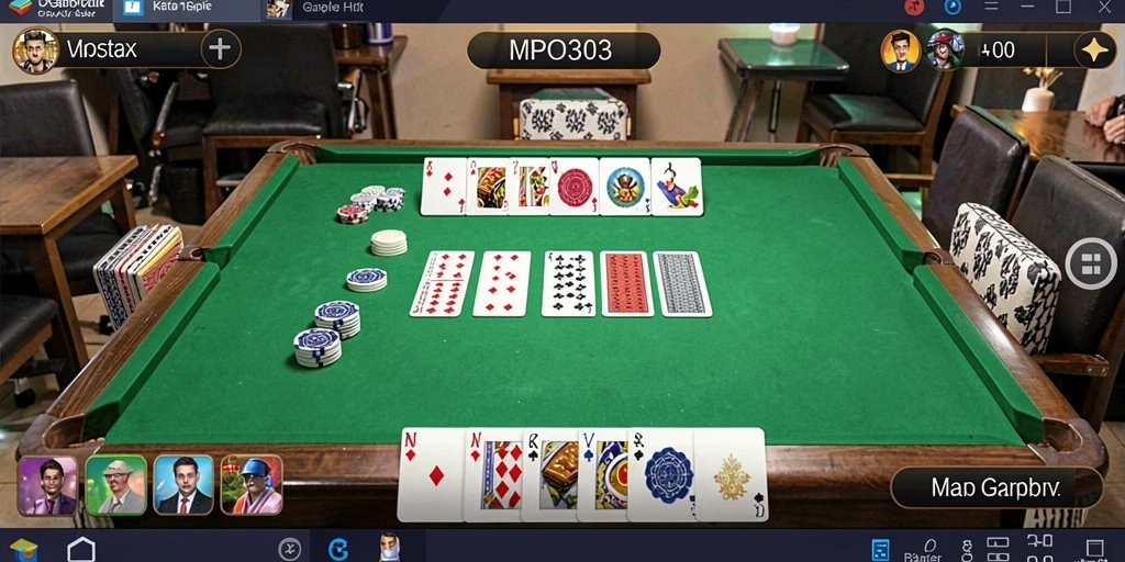 Screenshot MPO303 menampilkan gameplay seru Gaple yang menantang.