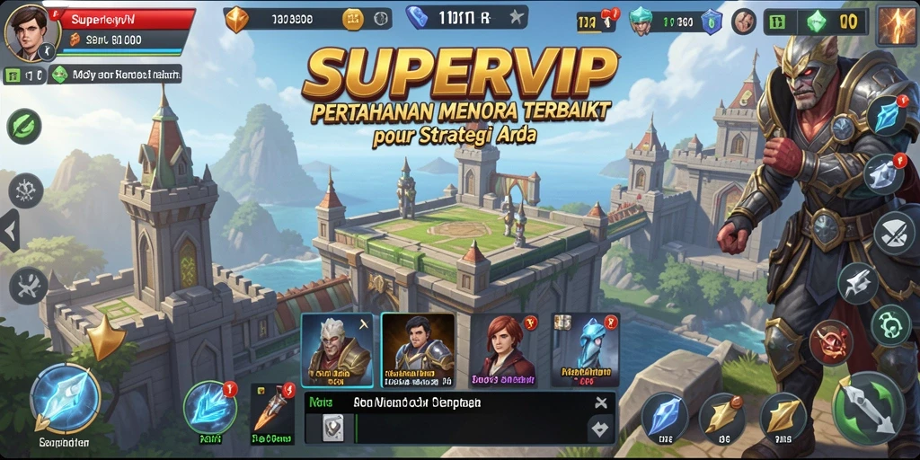 Tampilan gameplay SUPERVIP yang mengesankan dalam pertahanan menara.
