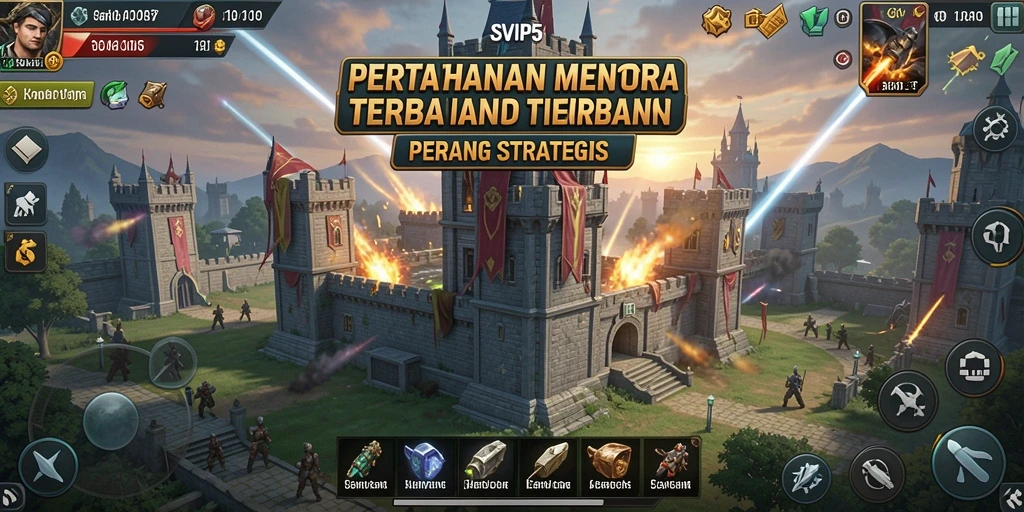 Screenshot gameplay SVIP5 menampilkan pertahanan menara yang strategis.